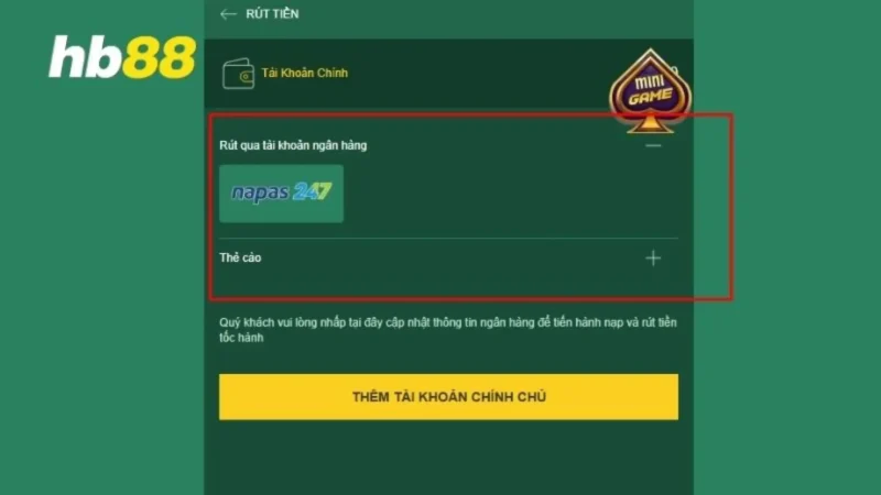 Chọn rút tiền HB88 theo cách nào