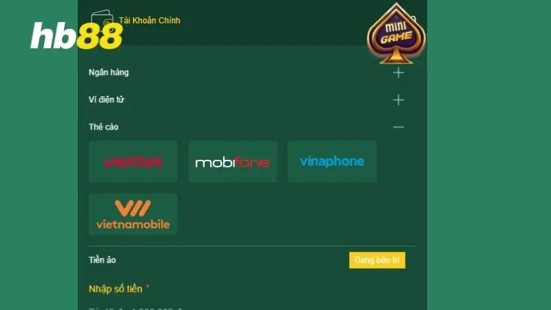 Có nhiều cách nạp tiền vào HB88